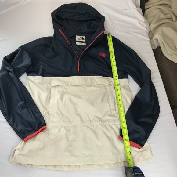 The North Face Anorak Hooded Windbreaker with Kangaroo Pouch.  Dark Blue White S - Picture 14 of 16